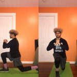 student demonstrating lunges with front view and side view