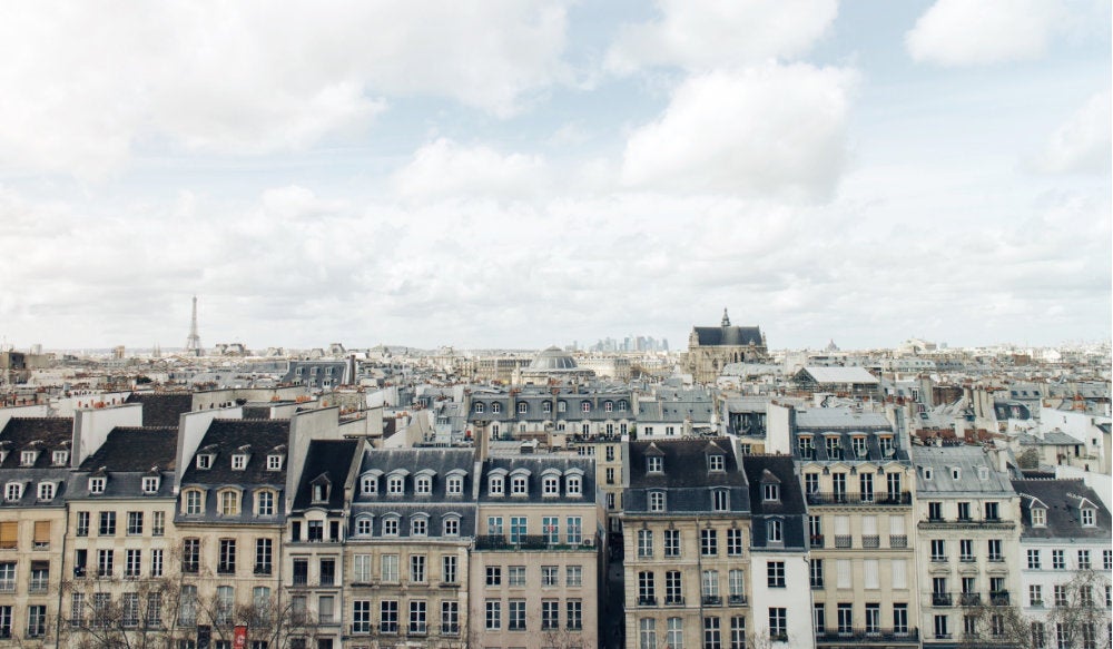 row of French buildings from a distant view