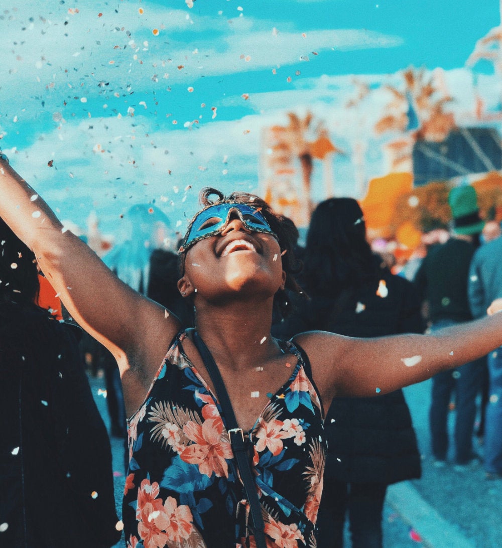A student participating in a carnevale celebration during a study abroad experience