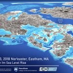 Nor'easter model showing the region of Eastham, MA,