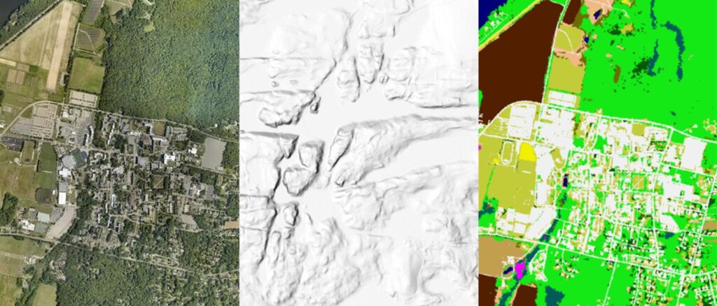 Pictures of places taken by satellite.