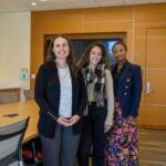 Elizabeth Hathaway (left), Gianna Delgado, and Susan Wilkinson are the latest Barcott-Kim Fellows in the URI College of Nursing. URI photo | Michael Salerno