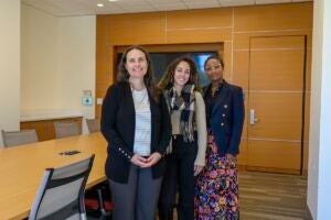 Elizabeth Hathaway (left), Gianna Delgado, and Susan Wilkinson are the latest Barcott-Kim Fellows in the URI College of Nursing. URI photo | Michael Salerno