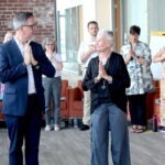 URI College of Nursing Dean Danny Willis and Jean Watson, founder of Center for Human Caring and the Watson Caring Science Institute, lead nursing faculty and staff members through a welcome back retreat Aug. 29.