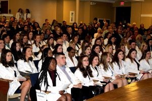 The URI College of Nursing Class of 2020 received their white coats during a ceremony in Edwards Auditorium Jan. 22.