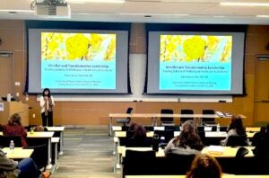 Susan Bauer-Wu discussed mindful leadership in healthcare in the latest installment of the University of Rhode Island College of Nursing’s Distinguished Lecture series on Wednesday, Oct. 21, at the Rhode Island Nursing Education Center in Providence.