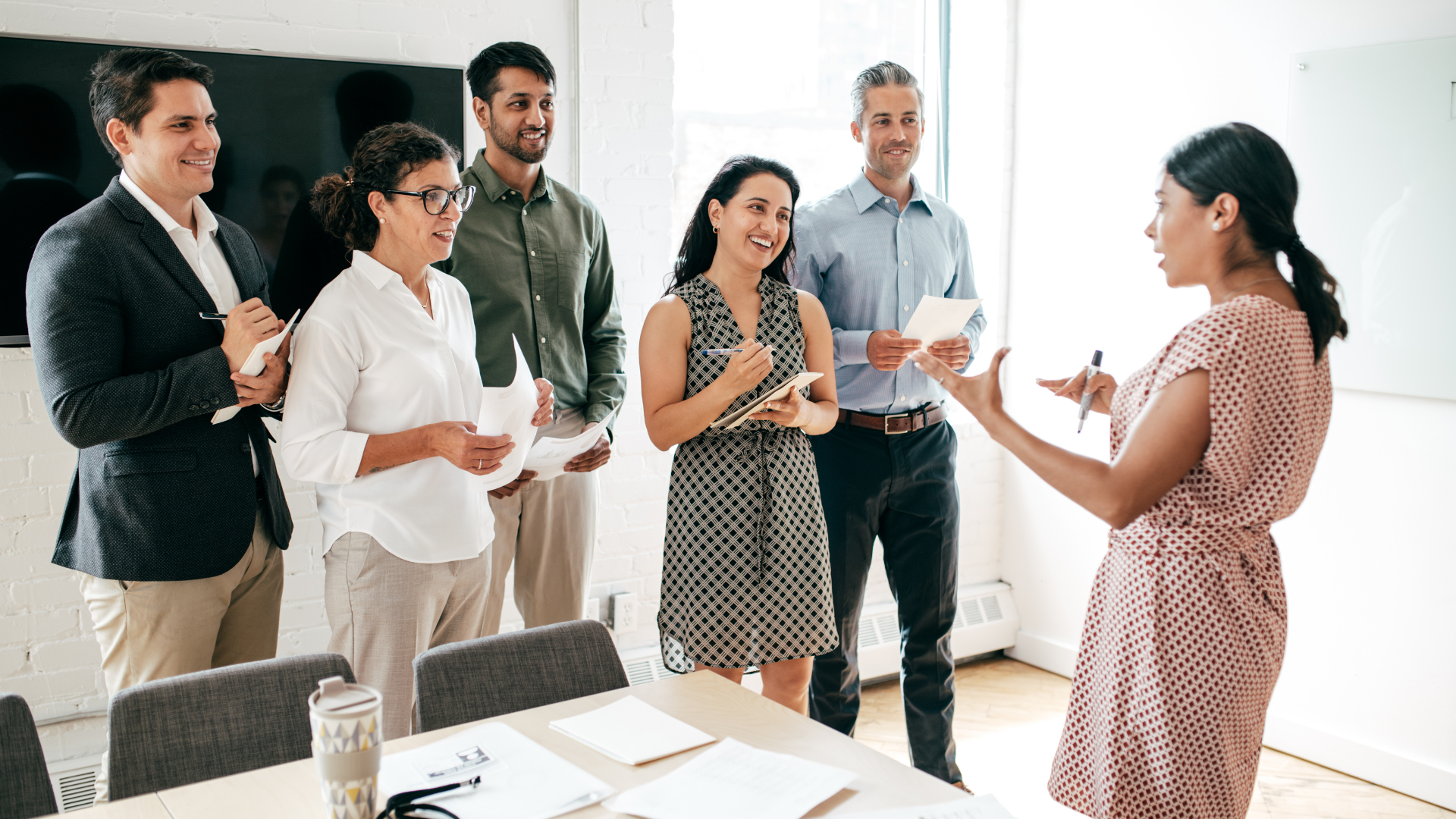 A group of professionals having a meeting in an office