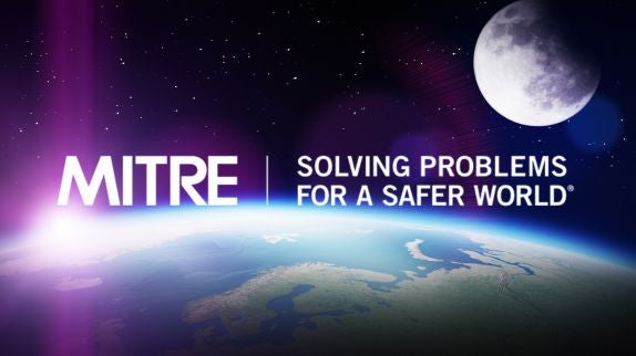 MITRE Corporation logo with an image of Earth from space in the background