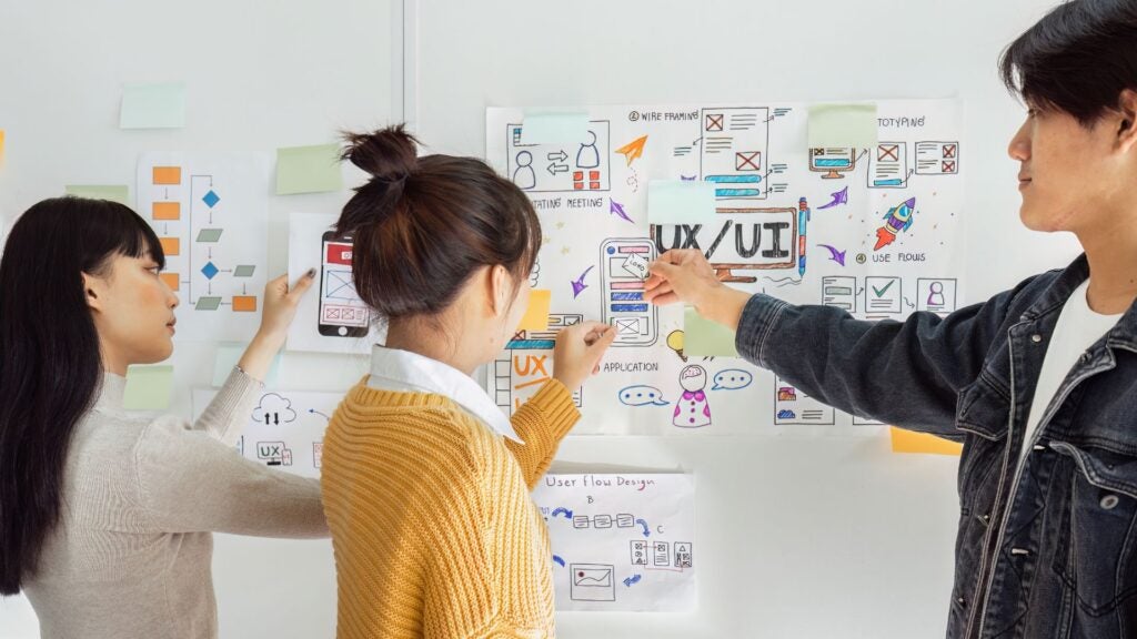 A team of UI/UX web designers working together to develop mobile responsive websites.