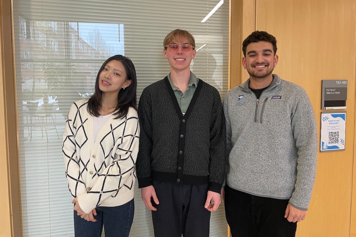 URI College of Pharmacy students Hailey Joo, J.T. Berard-Moore, and Sami Gangji beat out 79 other colleges of pharmacy to win first place in the 2025 National Clinical Research Challenge of the American College of Clinical Pharmacy.