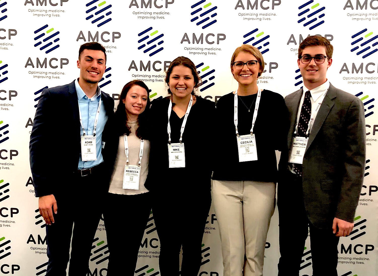 URI PharmD students Adam Turenne, Rebecca Menghi, Imke Scheepers, Cecilia Costello and Matthew Lefebvre recently competed in the AMCP national contest in San Diego.