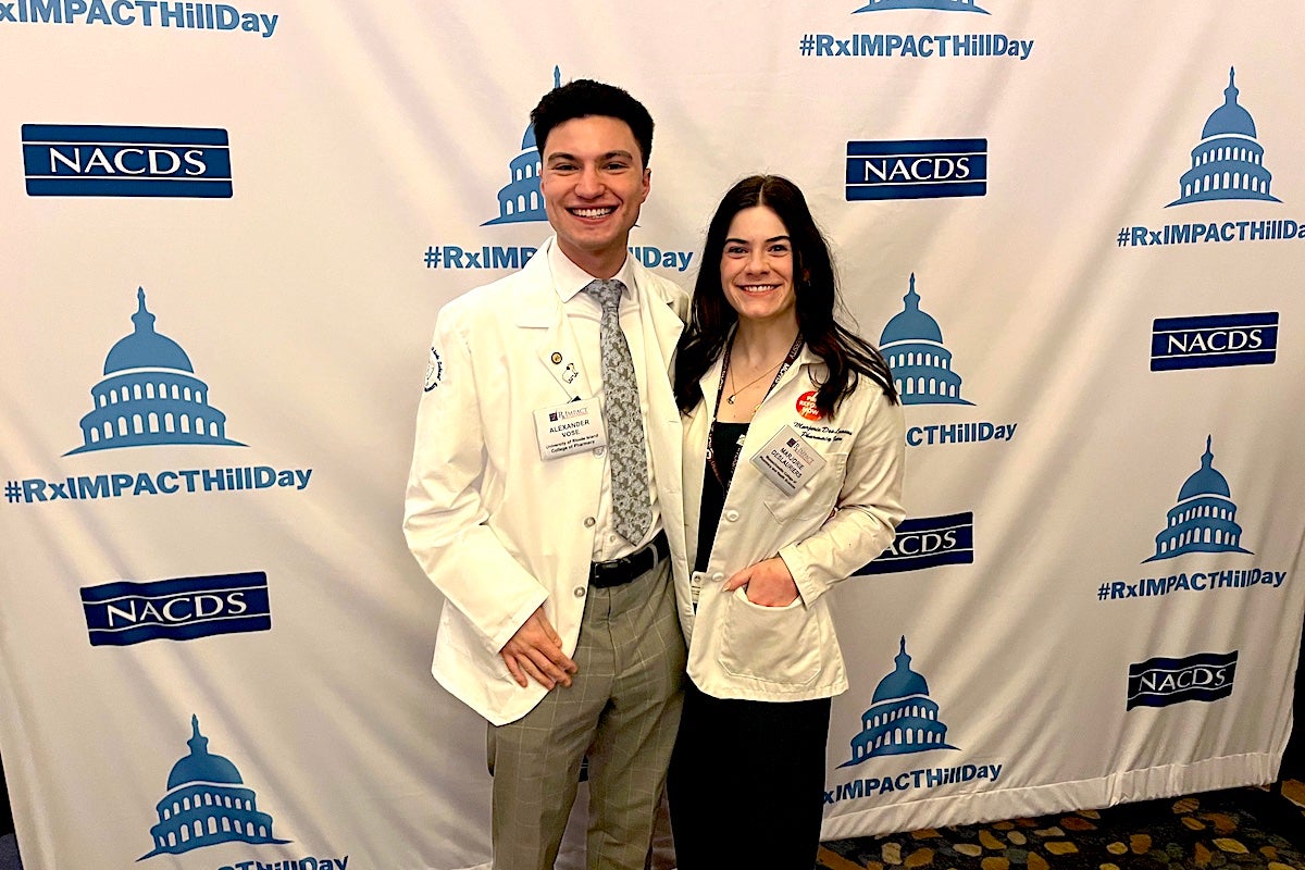 URI Doctor of Pharmacy student Alexander Vose attended RxIMPACT Day on Capitol Hill, during which he lobbied Congress along with his partner for the week, Marjorie Deslauriers from Massachusetts College of Pharmacy and Health Sciences.