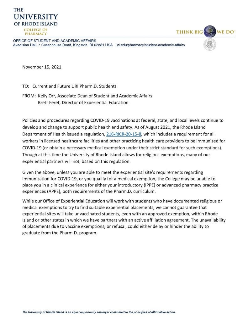 COVID19 Vaccination Requirements College of Pharmacy