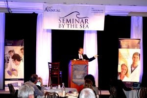 URI Pharmacy Professor Jeffrey Bratberg speaks during last year's in-person Seminar By the Sea. This year, the conference will be delivered virtually.
