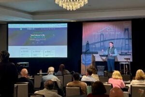 Sean Jeffrey, professor of pharmacy practice at the University of Connecticut, presented a session on the “Promise and Pitfalls of AI in Pharmacy Practice" during the URI College of Pharmacy's 41st annual Seminar By the Sea conference.