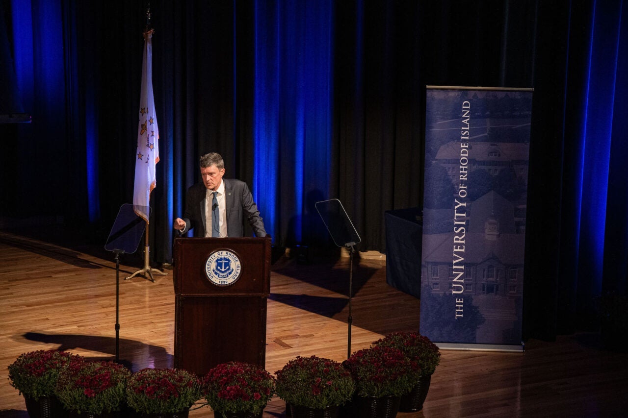 President Marc Parlange speaks at the State of the University address on October 10, 2023.