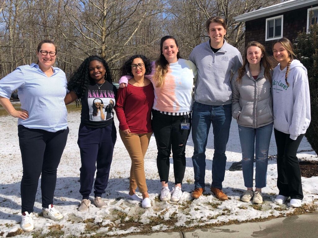SPRING 2022: Left to right: Dr. Quinlan with Titiana Tambi (BSPS student), postdocs Dr. Elvia Mena Avila and Dr. Emily Reedich, Landon Genry (INP PhD student), and INP undergraduates Kendra Gever and Paige Lazarich
