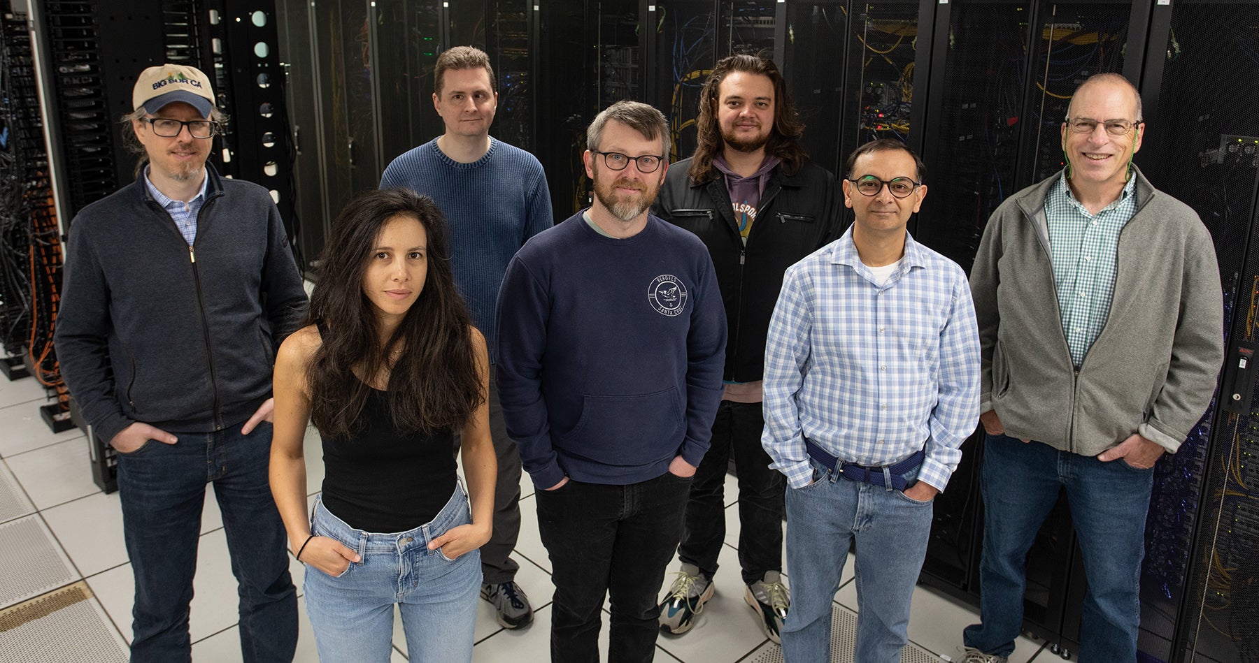 From left: Michael Puerrer (computational scientist, ITS), Cecile Cres (graduate student, biological and environmental sciences), Kevin Bryan (HPC manager, ITS), Ian Bishop (graduate student, Graduate School of Oceanography), Michael St. Pierre (graduate student, physics), Gaurav Khanna (director, Research Computing, ITS), Christian Vye (advanced application specialist, ITS).