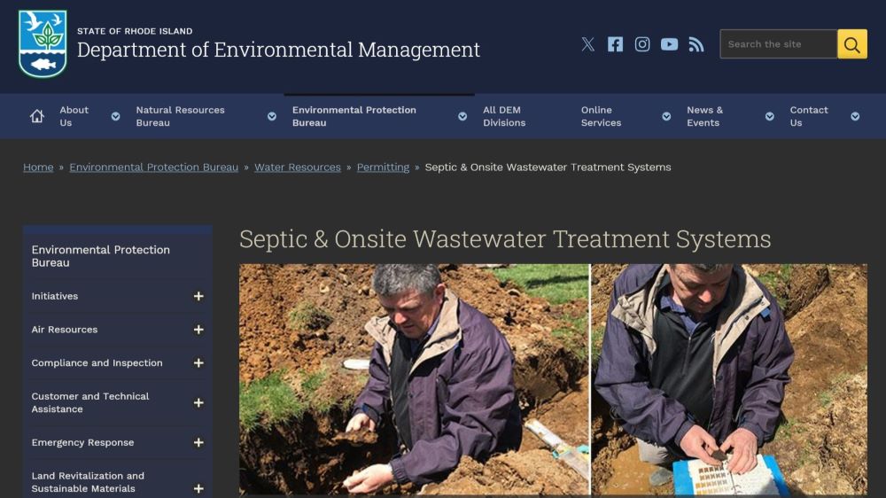 Screenshot of RI Department of Environmental Management's Onsite Wastewater Treatment System Website