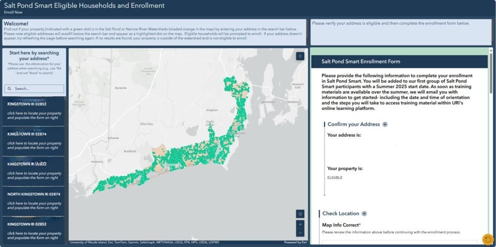 Map dashboard of eligible households for salt pond smart program