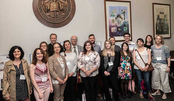 a group of people at a conference