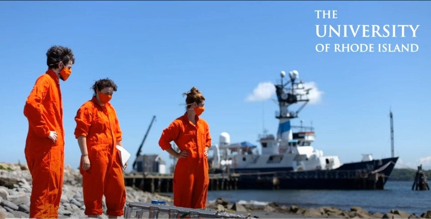 URI researcher ready to sample microplastics near the RV Endeavor
