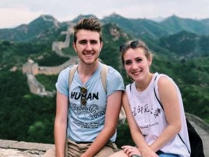 URI students posing at the Great Wall spring a study abroad trip to China