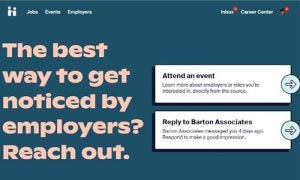 screenshot of handshake home screen that says "the best way to get noticed by employers? Reach out."