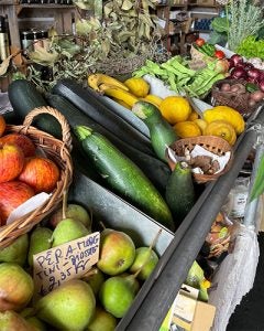 Fruits and veggies at a farmers market