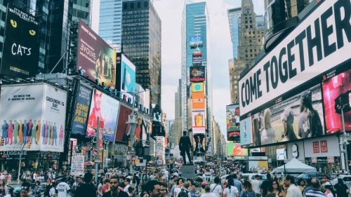 Billboards and crowds in Times Square