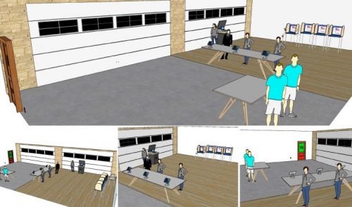 This 3D mock-up of a polling precinct was created by the research team using SketchUp.