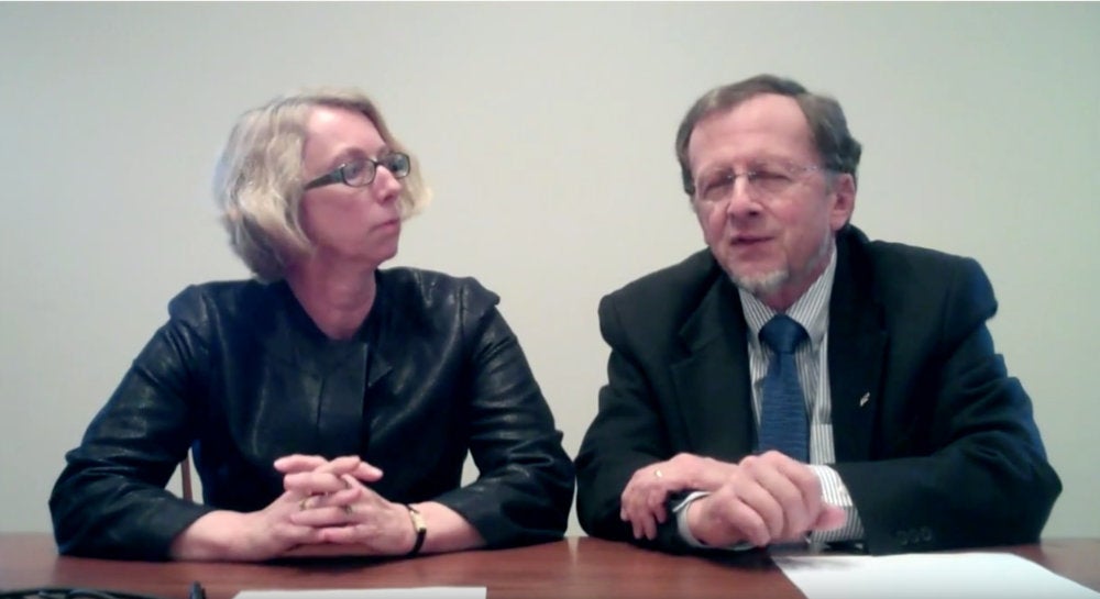 A still from a video of Sigrid Berka and John Grandin talking about the future of the IEP