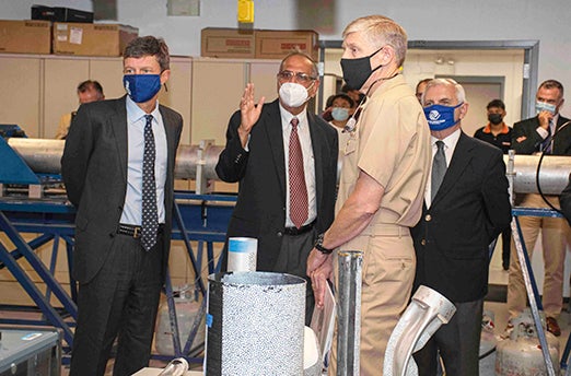 Parlange, Admiral Selby and Jack Reed visit Shukla lab