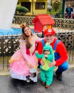 Family dressed up in Nintendo costumes