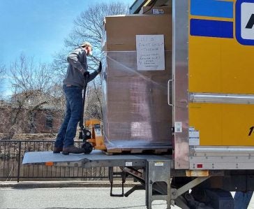 200,000 surgical masks being loaded