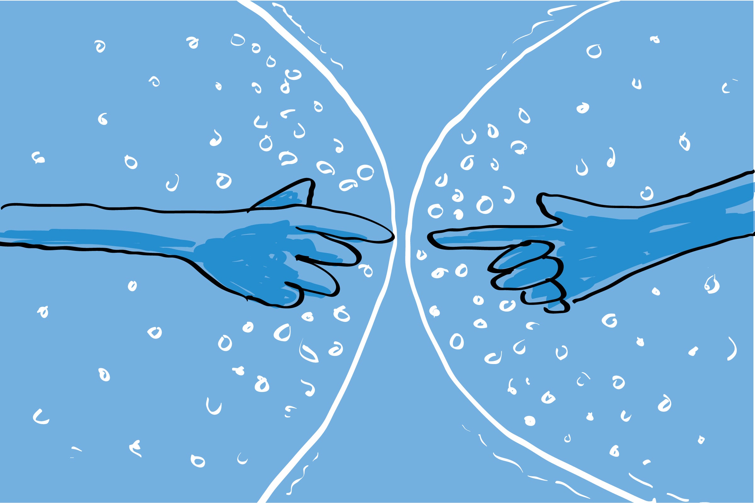 Cartoon of two hands trying to touch through a bubble