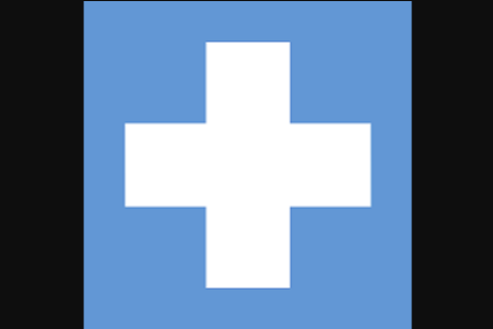 white safety cross on blue background
