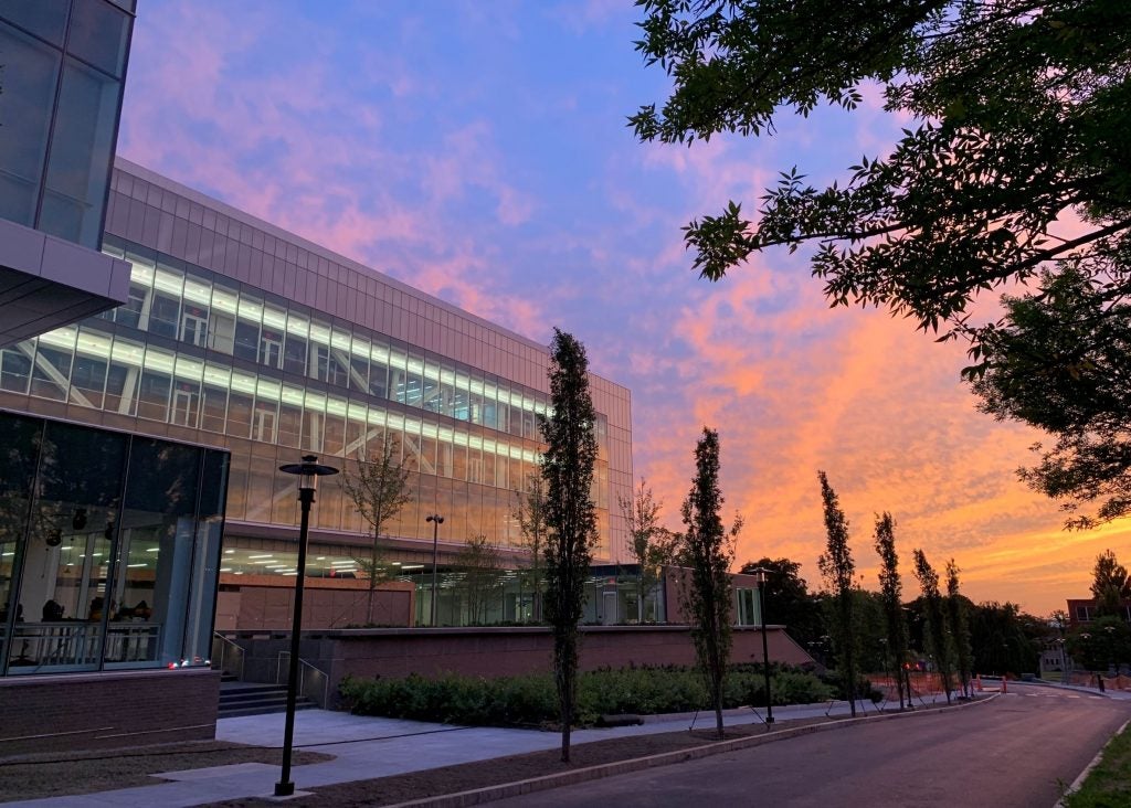 Fascitelli Center for Advanced Engineering at sunset