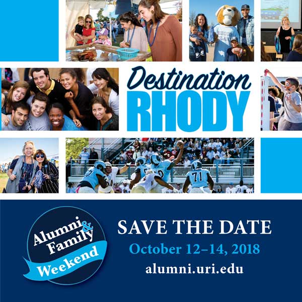 Alumni Family Weekend Graphic: Save the Date, Oct.12-14, alumni.uri.edu