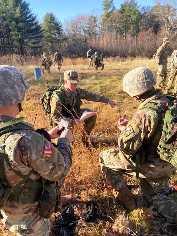 ROTC students in a field drill