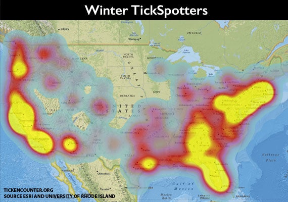 A map of tick hot spots in the Winter
