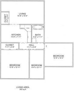 University Village floor plan Three bedroom apartment