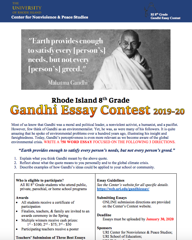 Gandhi Essay Contest Flyer