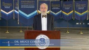 Dean Bruce Corliss giving remarks for 2020 URI virtual recognition ceremony.