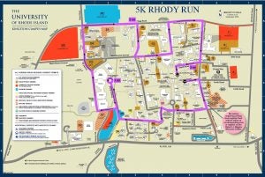 map of 5k route on URI campus