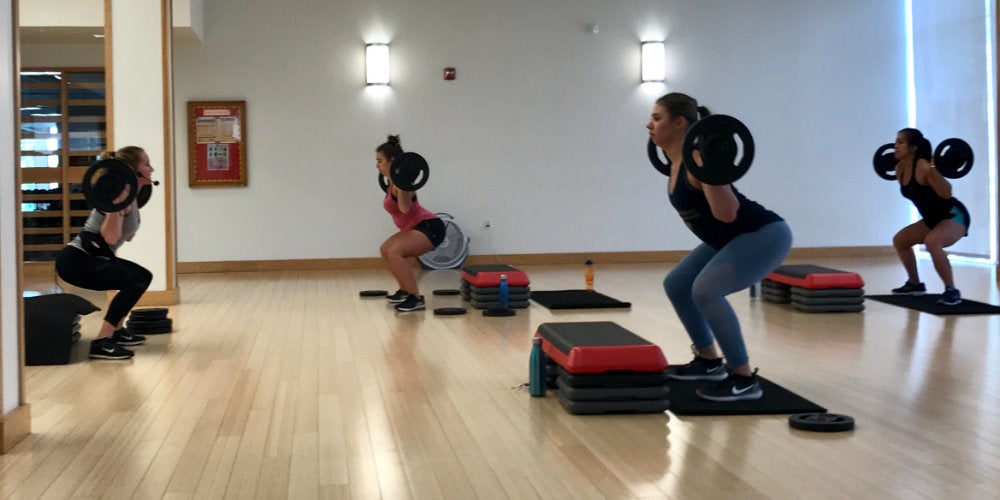A group fitness class in the Fascitelli Center
