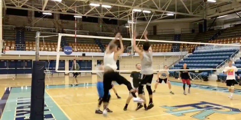 A men's volleyball practice match